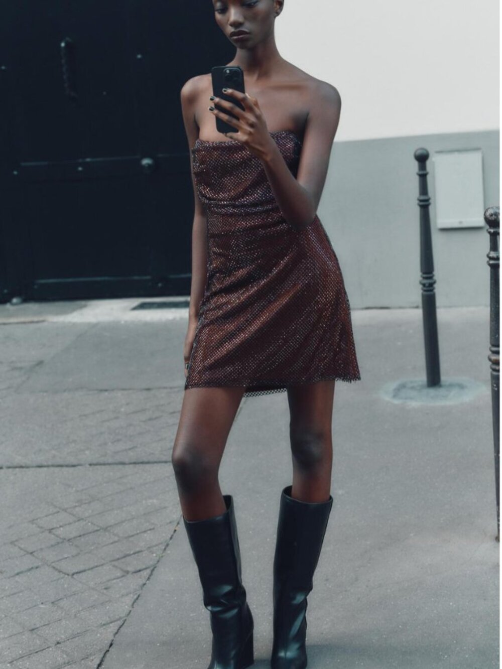 ZARA Sequin Strapless Mini Dress | Sweetheart Neck | Aubergine | NWT | Size S - Picture 2 of 14